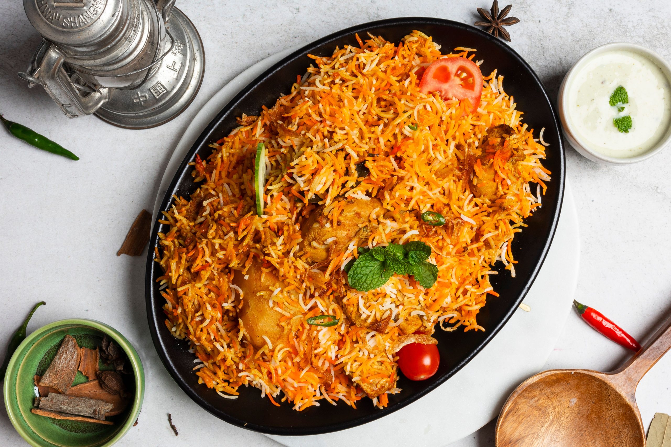Pakistani Chicken Biryani served at Kebabish Indian restaurant in Durban